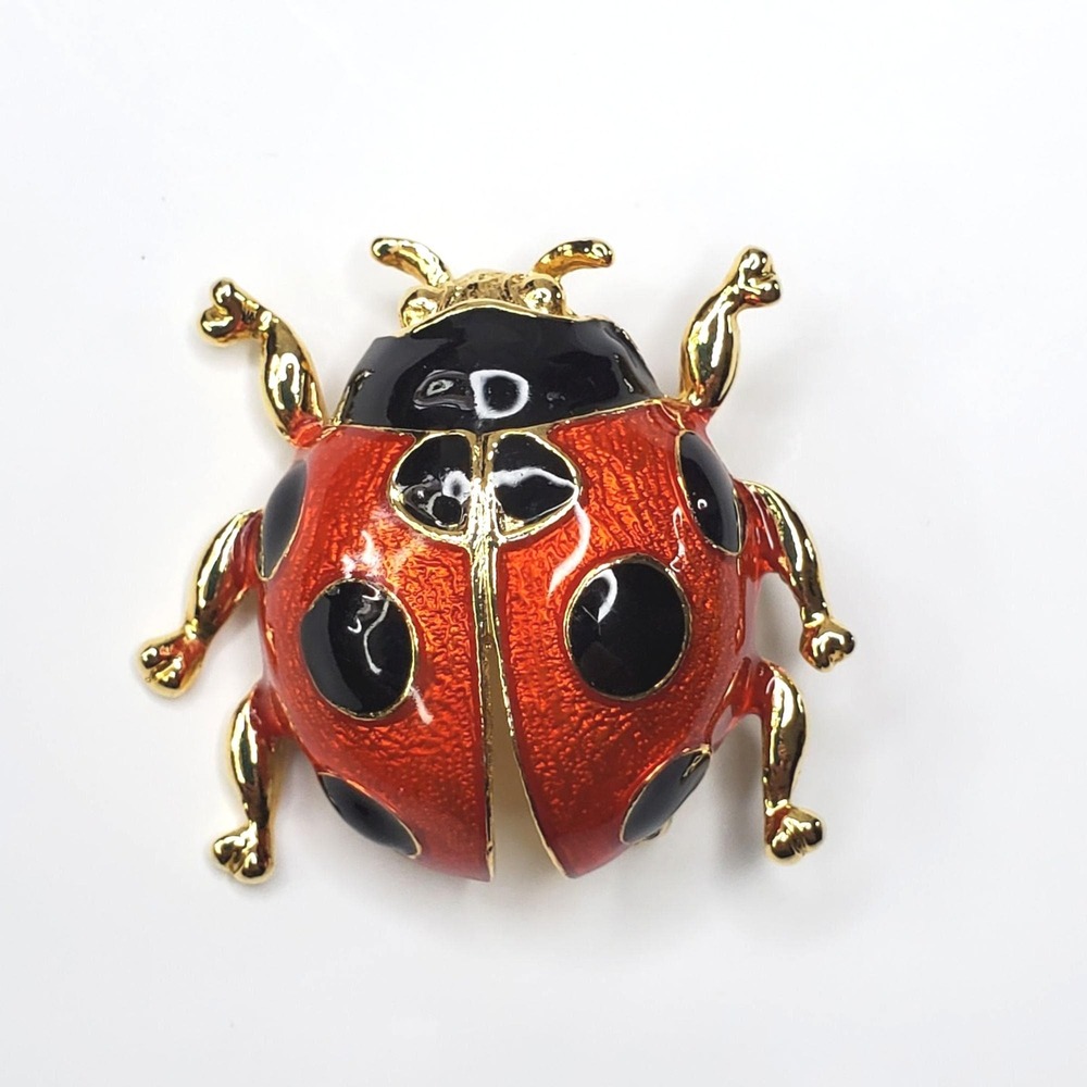 VTG Giovanni Ladybug Brooch Pin Gold-Tone Red & Black Enamel 1.25 Inches